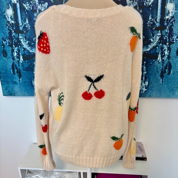 RAILS Perci Cashmere Alpaca Wool Intarsia Knit Fruit Sweater Ivory Crewneck M - Picture 9 of 11